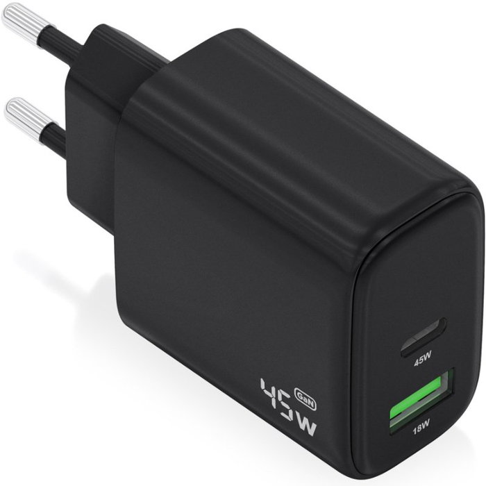 Aisens Cargador GaN 45W con USB-C y USB-A, Negro Aisens Cargador GaN 45W con USB-C y USB-A, Negro